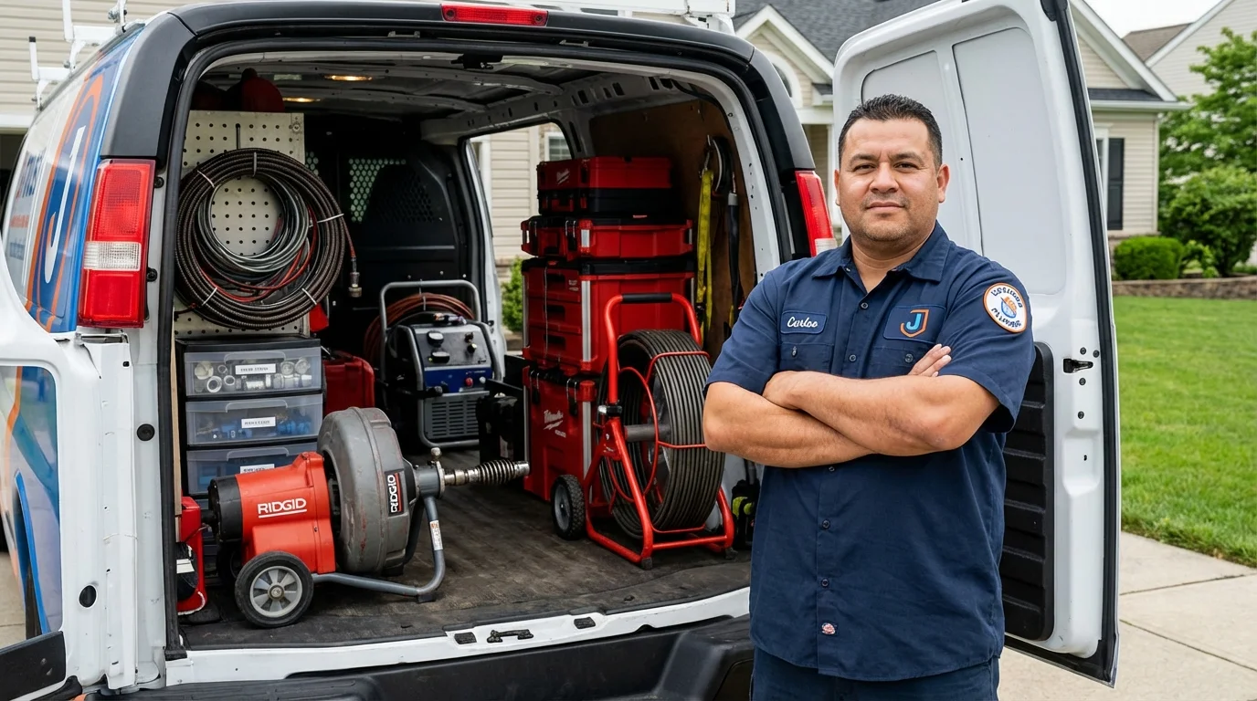 Professional drain cleaning equipment and Johns Plumbing LLC plumber in Thompson