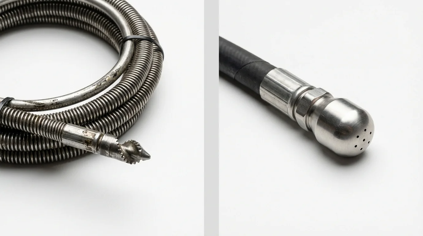 Drain snake cable and hydro jetting nozzle used for drain cleaning in Thompson, CT