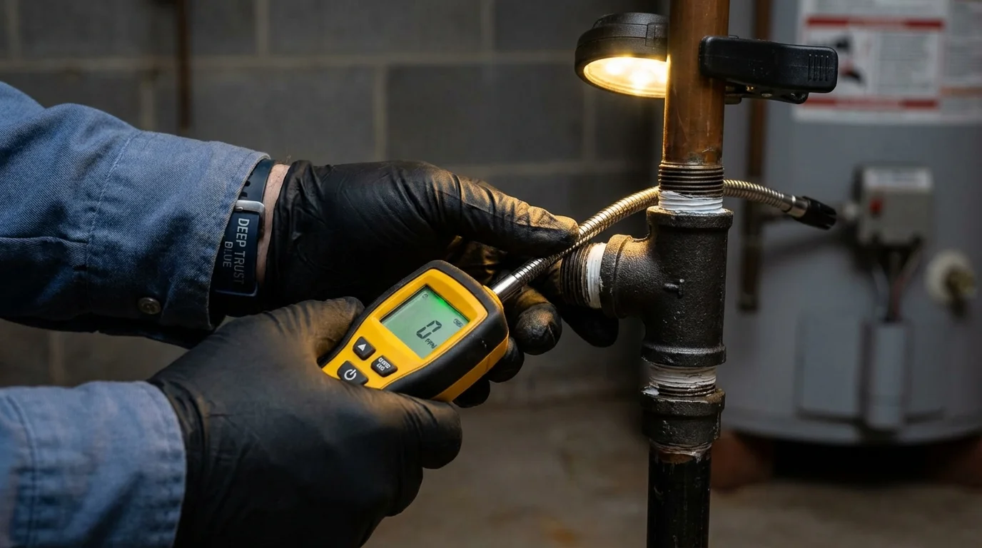 Gas leak detection with electronic sniffer by Johns Plumbing LLC in Thompson