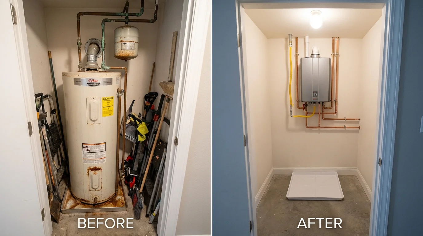 Tank water heater versus wall-mounted tankless unit comparison for Thompson, CT homeowners